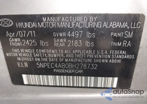 2011 Hyundai Sonata Limited 2.0T from USA, damaged, VIN 5NPEC4AB0BH278732
